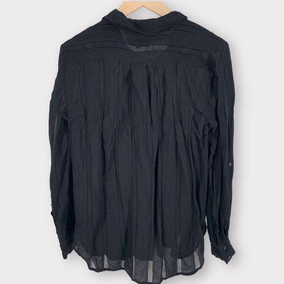 Intermix Angelina Striped Chiffon Top Blouse Black Semi Sheer M - Picture 5 of 12